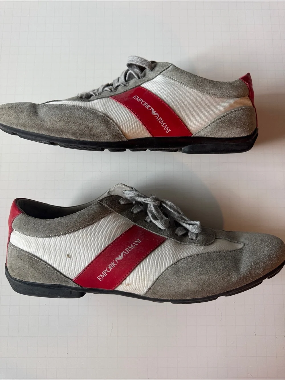 Emporio Armani Gray, White & Red Low-Top Sneakers